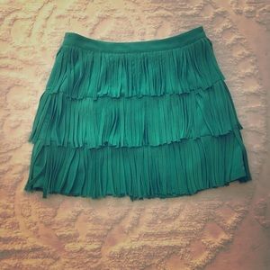 Zara teal fringe skirt.